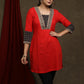 Beautiful bright red cotton tunic with black multicolor kantha combination