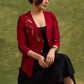 Elegant Asymmetry , Maroon Silk Jacket With Striking Golden Hand Embroidery   Dress Optional.