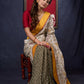 Graceful Olive Green Bhandani Saree with Kantha work Pallu & Mustard Detailing