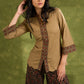 Dark Beige Cotton Ajrakh Combination Top - Pant Optional