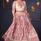 Elegant Off-White & Red Ikat Print Lehenga With Matching Blouse & Dupatta.