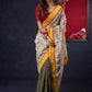 Graceful Olive Green Bhandani Saree with Kantha work Pallu & Mustard Detailing