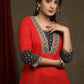 Beautiful bright red cotton tunic with black multicolor kantha combination