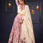 Elegant Off-White & Red Ikat Print Lehenga With Matching Blouse & Dupatta.