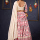 Elegant Off-White & Red Ikat Print Lehenga With Matching Blouse & Dupatta.