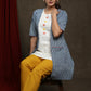 Trendy White Cotton embroiderd buttons tunic with indigo shrug - Pant Optinal