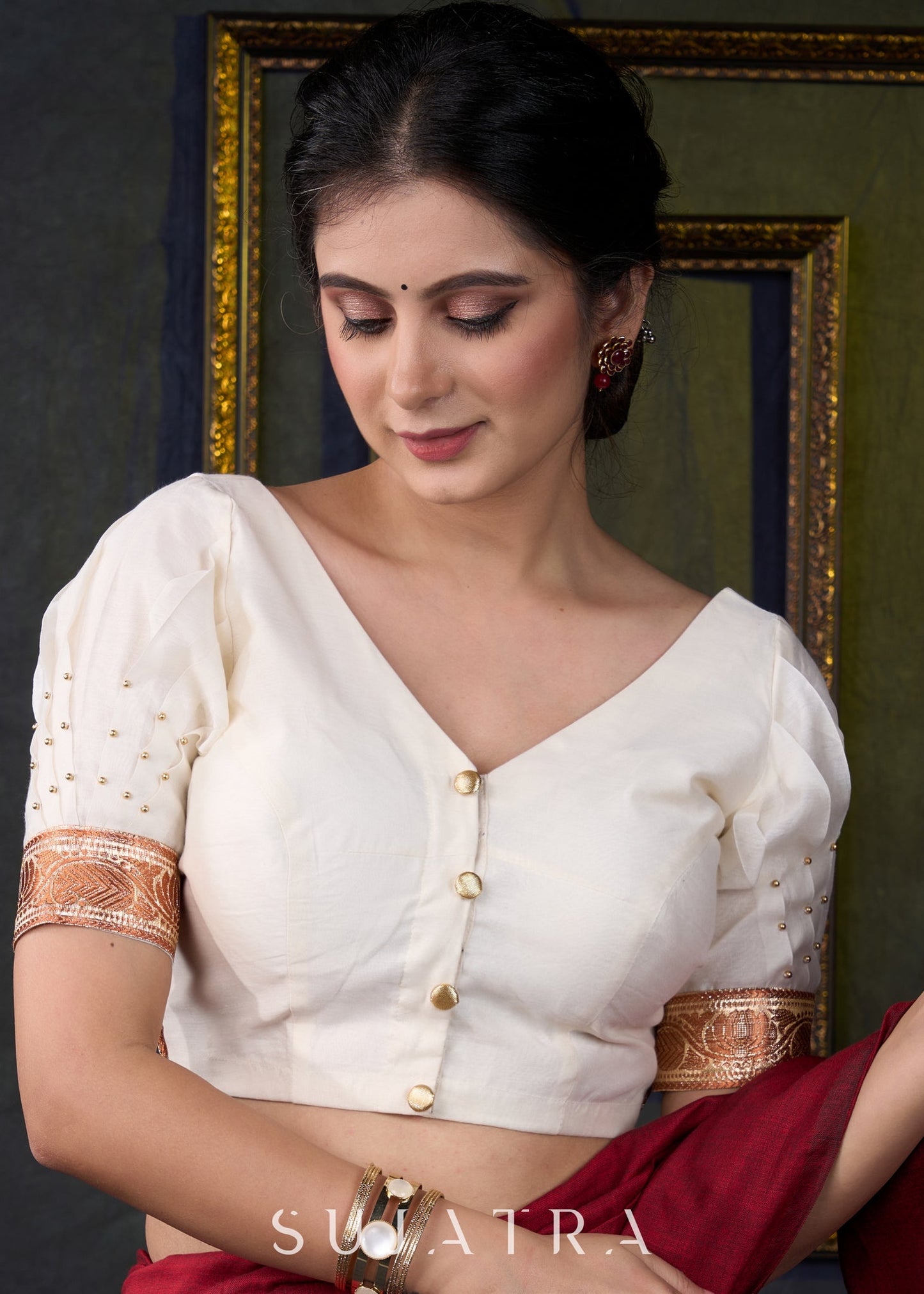 Stylish off White Chanderi Blouse