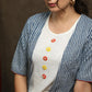 Trendy White Cotton embroiderd buttons tunic with indigo shrug - Pant Optinal