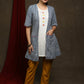 Trendy White Cotton embroiderd buttons tunic with indigo shrug - Pant Optinal