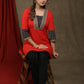 Beautiful bright red cotton tunic with black multicolor kantha combination