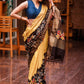 Exclusive yellow hand batik on matka silk mix saree