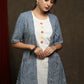 Trendy White Cotton embroiderd buttons tunic with indigo shrug - Pant Optinal