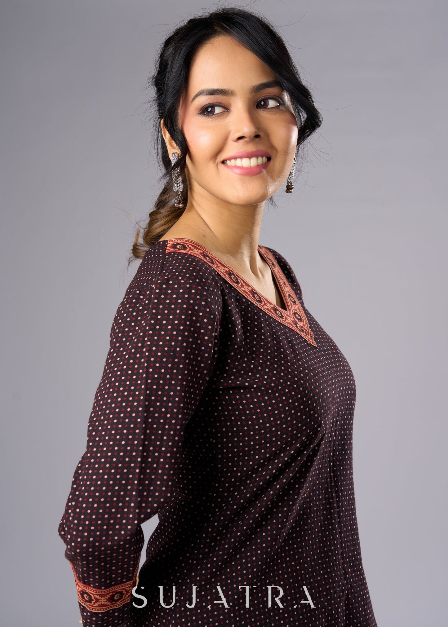 Elegant Black Cotton Ajrakh Tunic