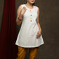 Trendy White Cotton embroiderd buttons tunic with indigo shrug - Pant Optinal