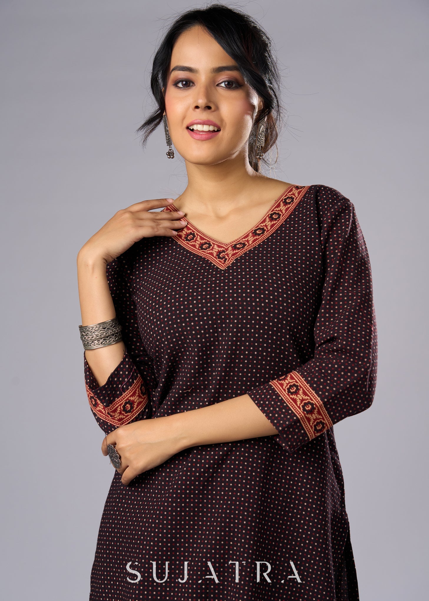 Elegant Black Cotton Ajrakh Tunic