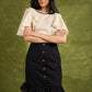 Textured Off White Cotton Top With Butterfly Sleeves  - Hakoba Skirt Optional