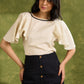 Textured Off White Cotton Top With Butterfly Sleeves  - Hakoba Skirt Optional