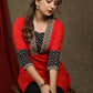 Beautiful bright red cotton tunic with black multicolor kantha combination