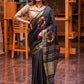 Exclusive black pure linen saree with hand embroidery