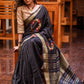 Exclusive black pure linen saree with hand embroidery