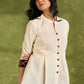 Beige Cotton Pleated Top With Pin Tucked Yoke ,Wooden Buttons And Contrasting Cuff - Skirt Optional