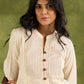 Beige Cotton Pleated Top With Pin Tucked Yoke ,Wooden Buttons And Contrasting Cuff - Skirt Optional