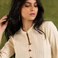 Beige Cotton Pleated Top With Pin Tucked Yoke ,Wooden Buttons And Contrasting Cuff - Skirt Optional