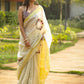 Exclusive beige  pure linen saree with intricate embroidery & mirror work embellishments