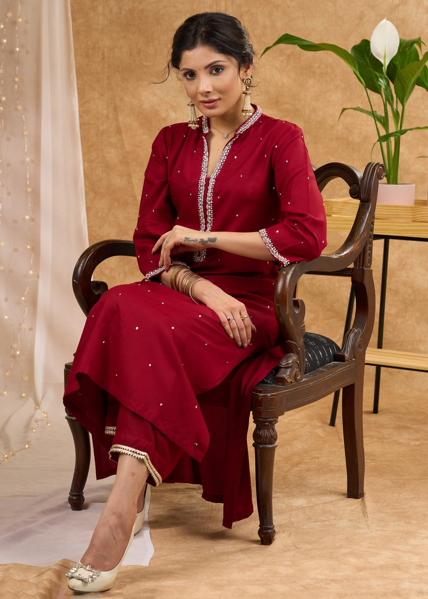 Elegant rayon kurta meticulously crafted with vibrant hand embroidered glass beads Pant optional