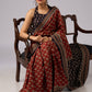 Exclusive brown printed combination saree with Ajrakh border