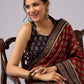 Exclusive brown printed combination saree with Ajrakh border