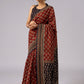 Exclusive brown printed combination saree with Ajrakh border