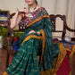 Elegant green Ikaat cotton saree with exclusive hand painted Kalamkari border