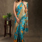 Stylish pure Tussar silk blue saree with Kalamkari design