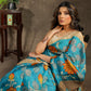 Stylish pure Tussar silk blue saree with Kalamkari design