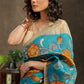 Stylish pure Tussar silk blue saree with Kalamkari design