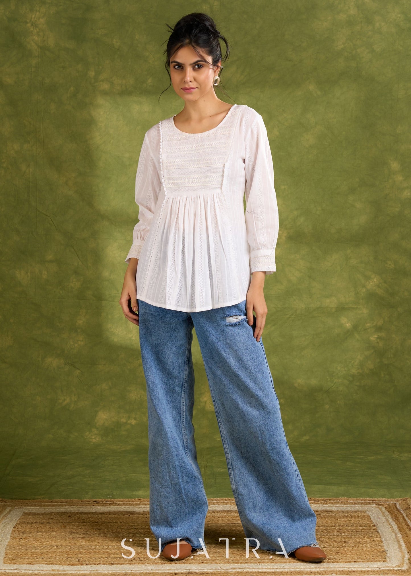 White Cotton Self-Textured Top