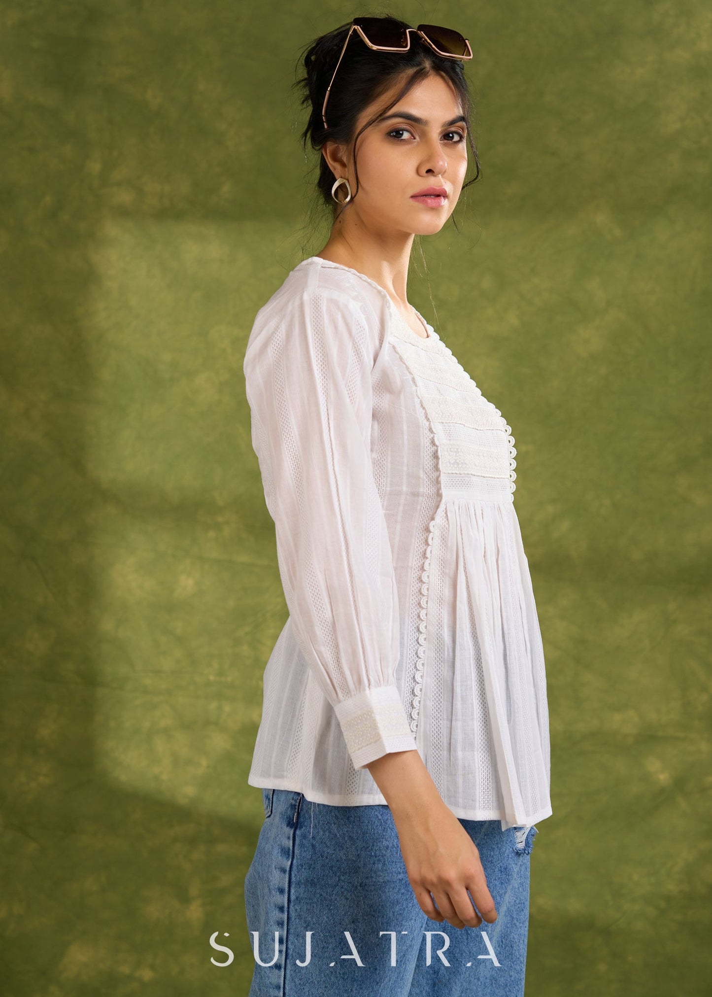 White Cotton Self-Textured Top