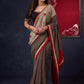 Exclusive Black Ajrakh Cotton Saree with Hand-Painted Madhubani Border Highlighted with Maroon Detailing