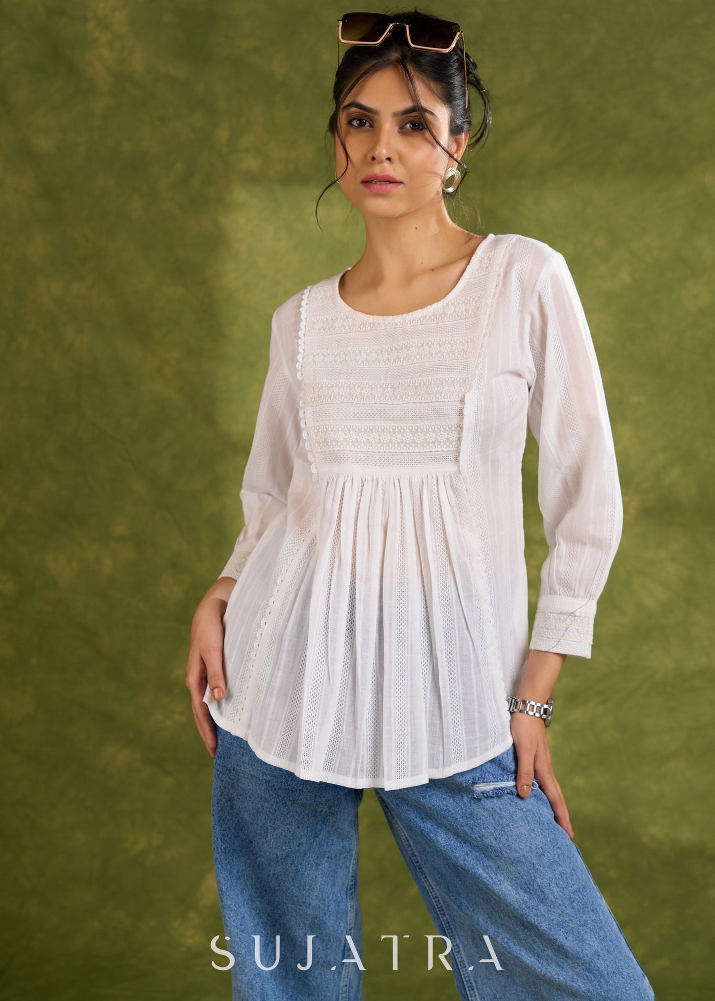 White Cotton Self-Textured Top