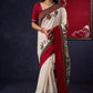 Beautiful Off-white saree with Hand-Painted Madhubani Pallu Highlighted with Ajrakh Border & Painted Floral Motifs