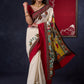 Beautiful Off-white saree with Hand-Painted Madhubani Pallu Highlighted with Ajrakh Border & Painted Floral Motifs