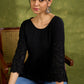 Black Hakoba Cotton Top With A Flared Silhouette, Pin-Tuck Detailing On The Front, And Scallop Sleeves