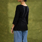 Black Hakoba Cotton Top With A Flared Silhouette, Pin-Tuck Detailing On The Front, And Scallop Sleeves