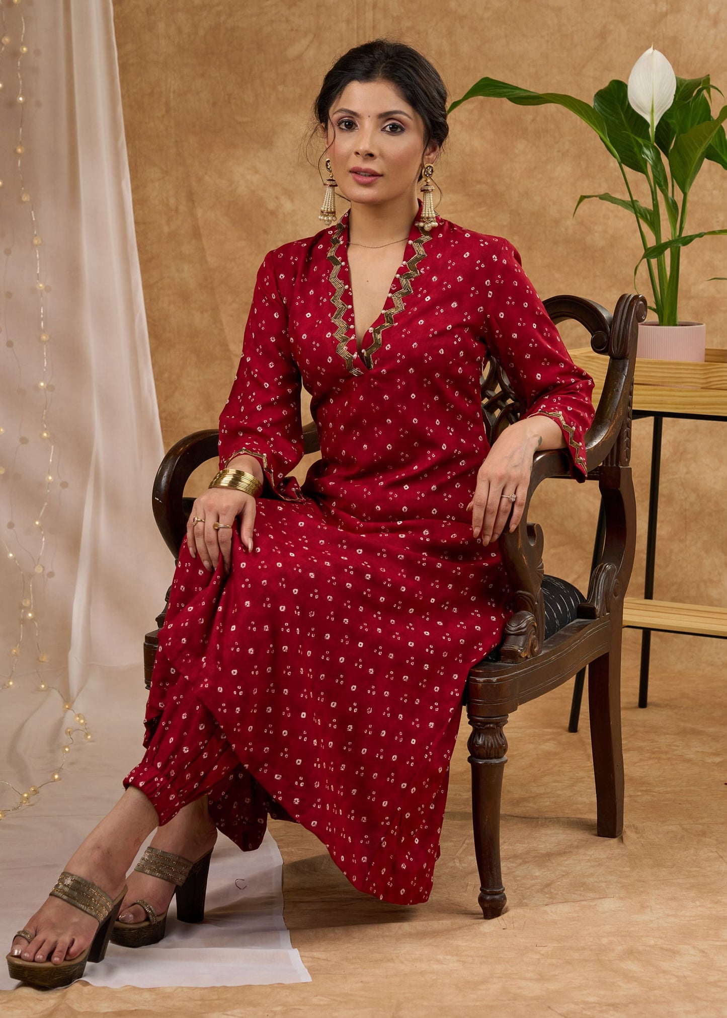 Intricately hand embroidered bandhni printed kurta Pant optional