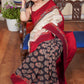 Beige Tussar silk saree with maroon cotton silk and Ajrakh combination border