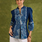 Navy Blue Cotton Indigo Top With Patchwork Detailing And Gathered Sleeves