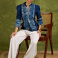 Navy Blue Cotton Indigo Top With Patchwork Detailing And Gathered Sleeves