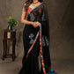 Classy black Georgette saree with embroidery motif and Banarasi pallu