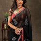 Classy black Georgette saree with embroidery motif and Banarasi pallu